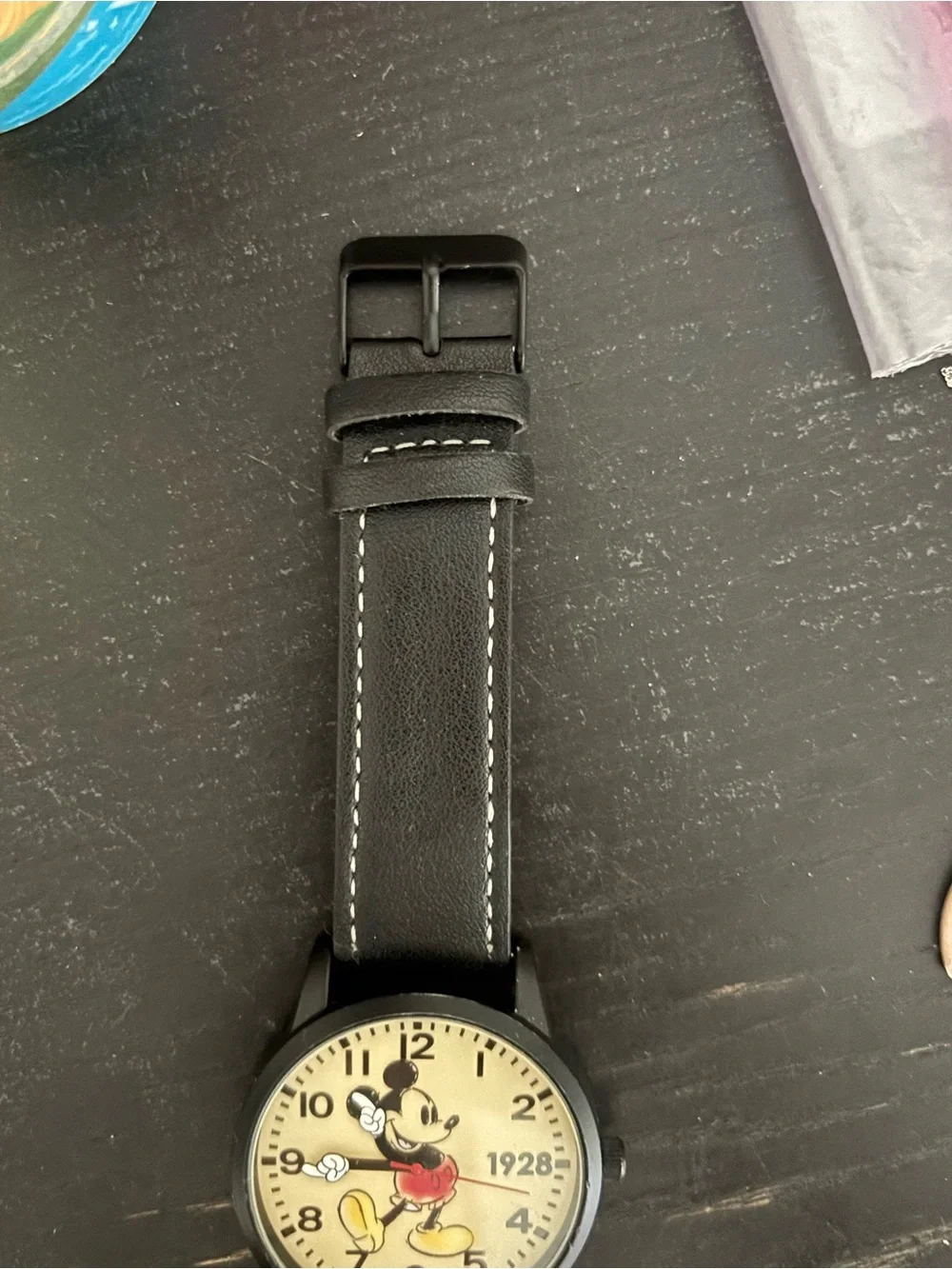 Disney Vintage Mickey Mouse Watch leather Strap and Cream Dial